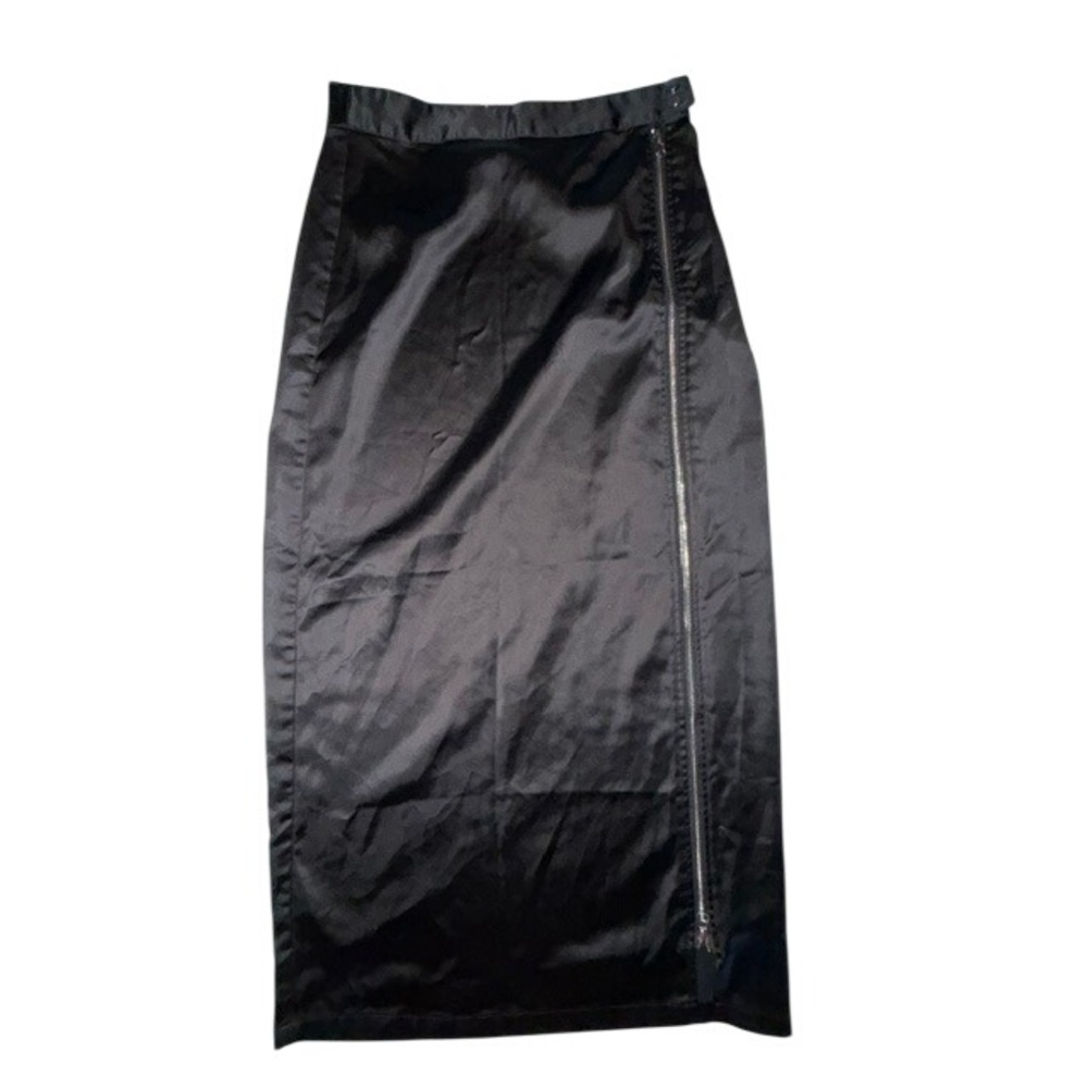 Urban Outfitters Womens Black Satin Side Zip Midi Skirt Size Medium M Edgy Sleek